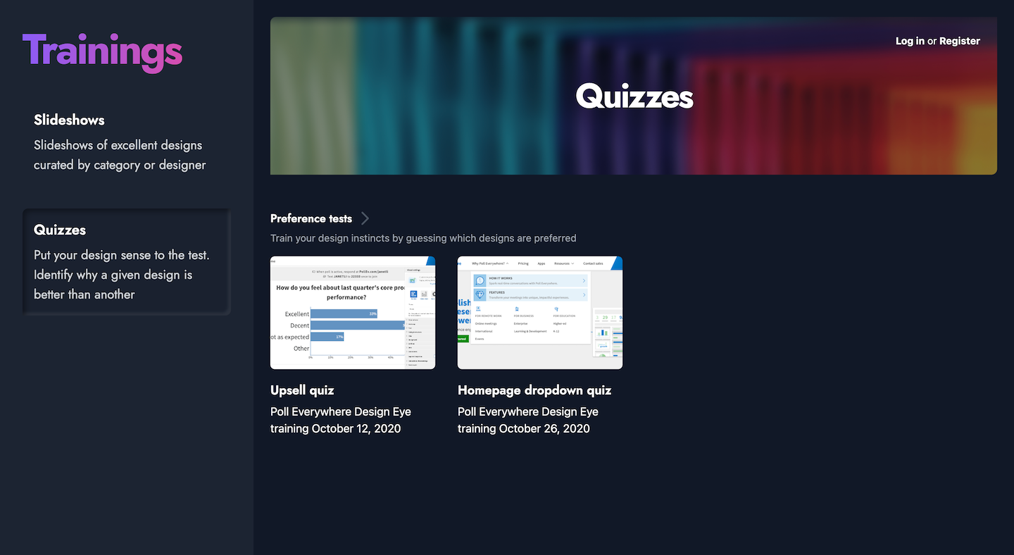 Quizzes page for https://designeye.app/