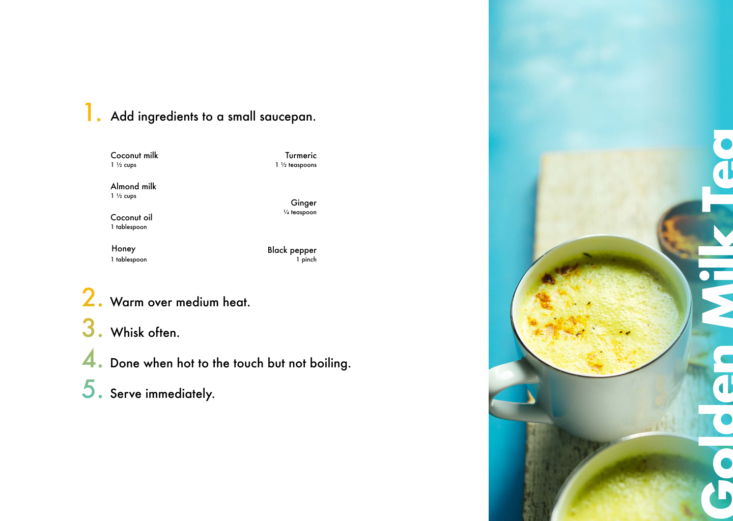 Stylized recipe describing how to make golden milk tea