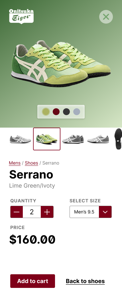 E-commerce product detail page for a shoe